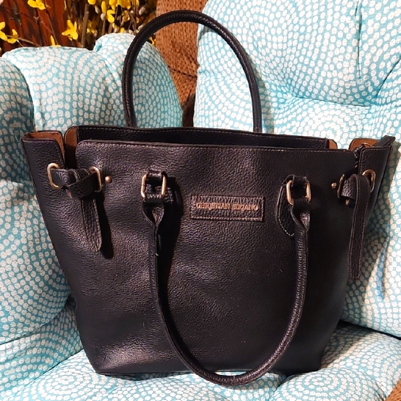 Xl Christian Siriano Brand Black Leather Tote Bag